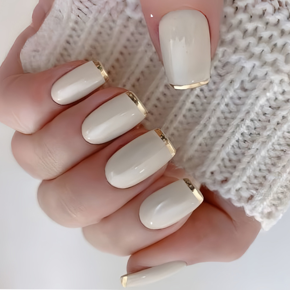 Nail Art Overlay - Unhas postiças médias para mulheres, bege,