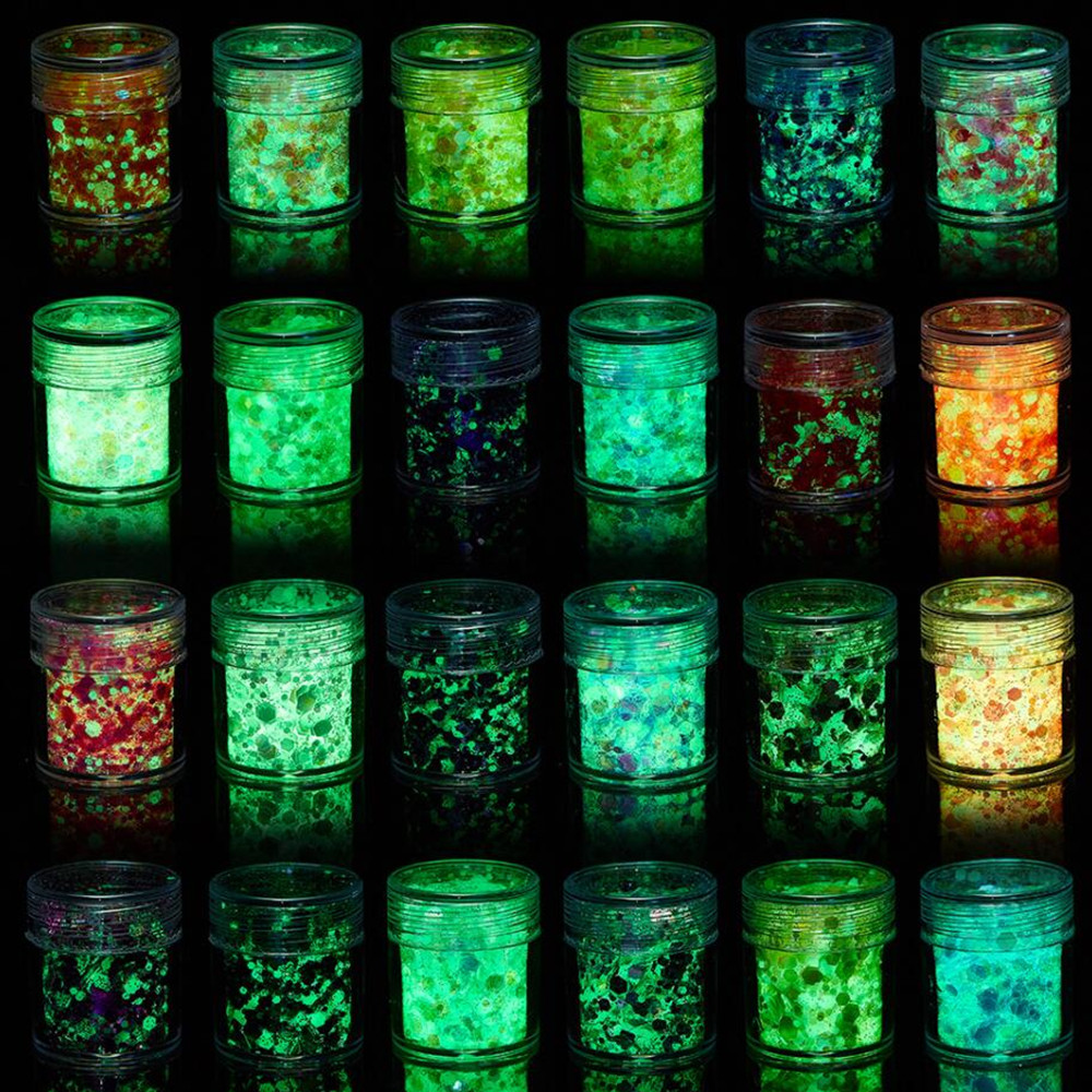 Nail Art Overlay - 24 cores lantejoulas luminosas que brilham