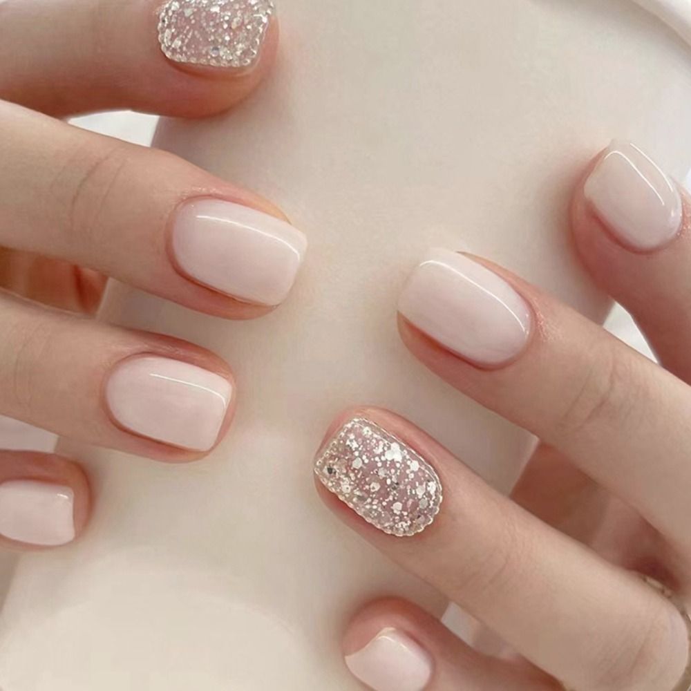 Nail Art Full Design - Conjunto de unhas artificiais simples cor-de-rosa